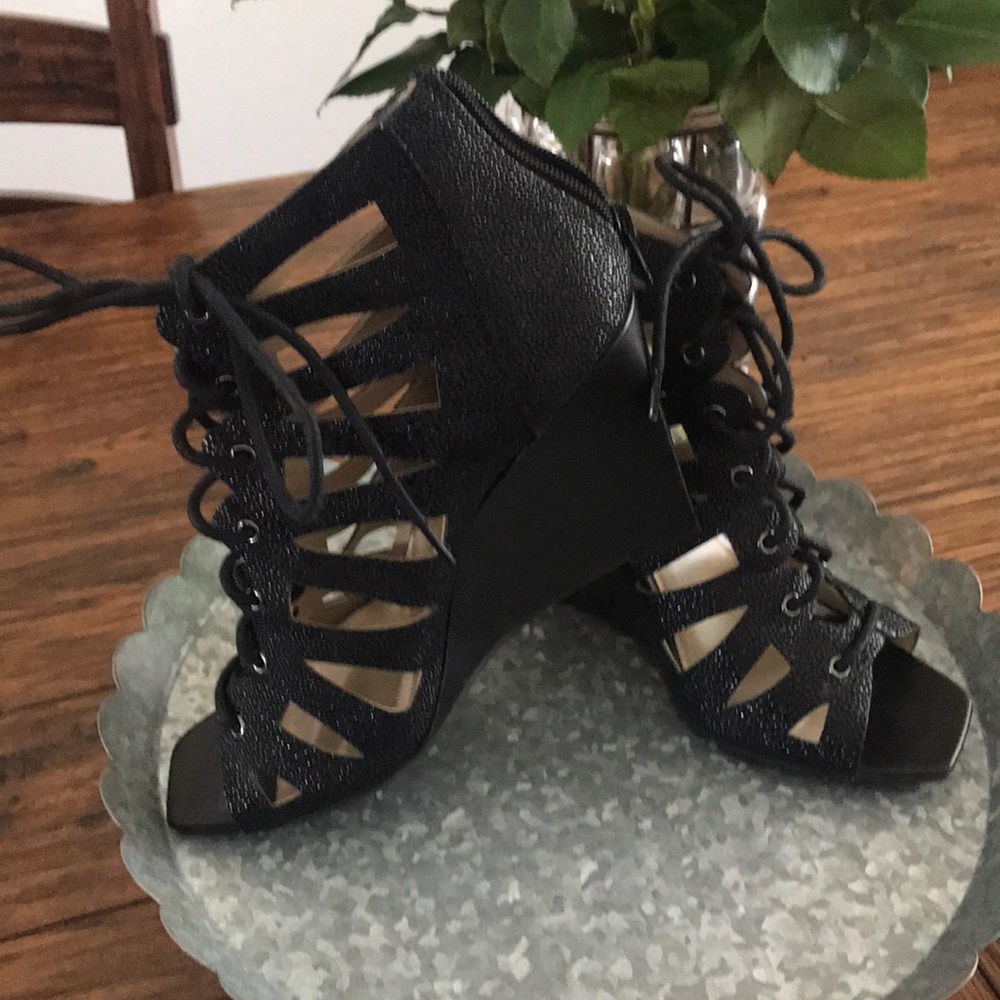 INC Black Wedge Heels
